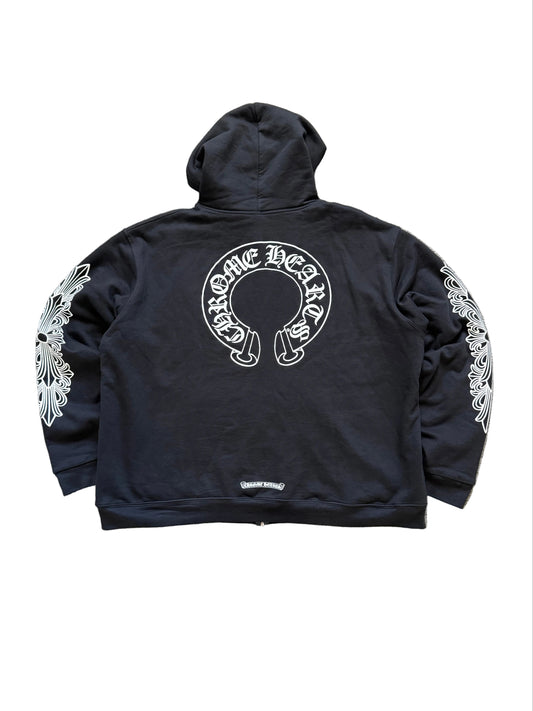 Chrome Hearts Horseshoe Thermal Floral Zip Up Hoodie Black