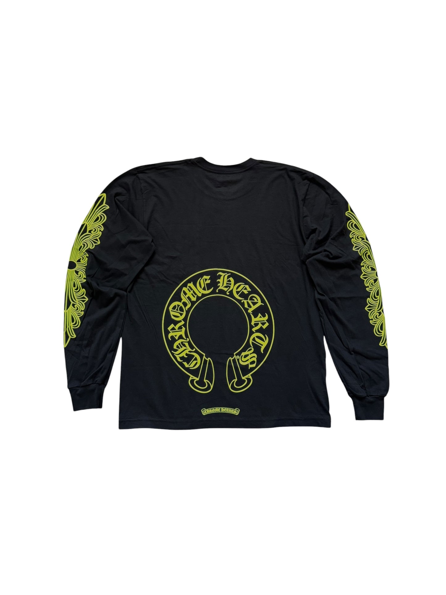 Chrome Hearts Neon Lime Horseshoe Floral LS T-Shirt Black