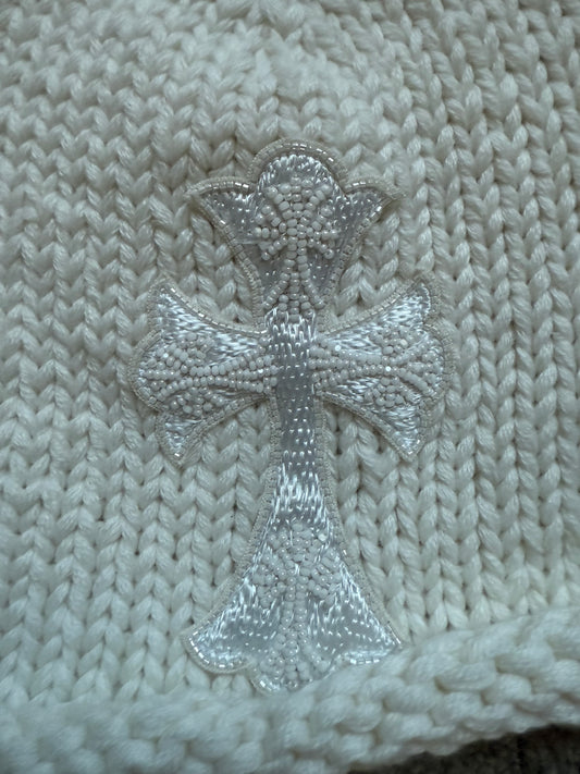 Chrome Hearts Crystal Cross Cashmere Beanie Cream