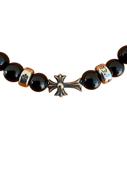 Chrome Hearts Babyfat Cross Link Onyx Bead Bracelet