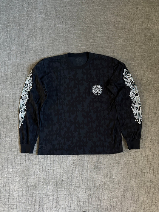 Chrome Hearts Scroll Floral Cemetery Print LS T-Shirt Black