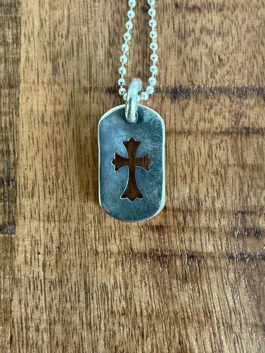 Chrome Hearts Cross Cut Out Dog Tag .925 Silver Pendant