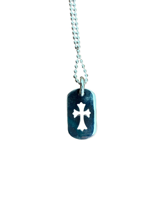 Chrome Hearts Cross Cut Out Dog Tag Silver Small Pendant
