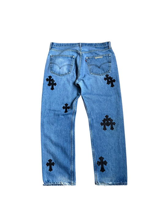 Chrome Hearts 501 Redline Levis Cross Pants Jeans Blue