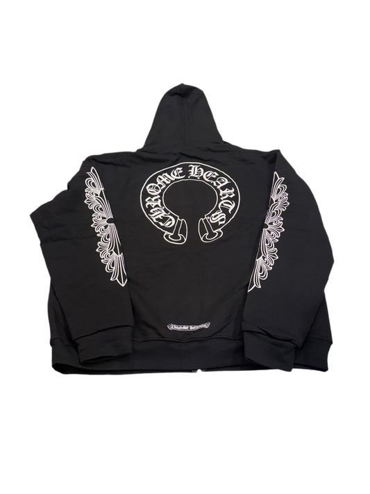 Chrome Hearts Horseshoe Thermal Floral Zip Up Hoodie Black