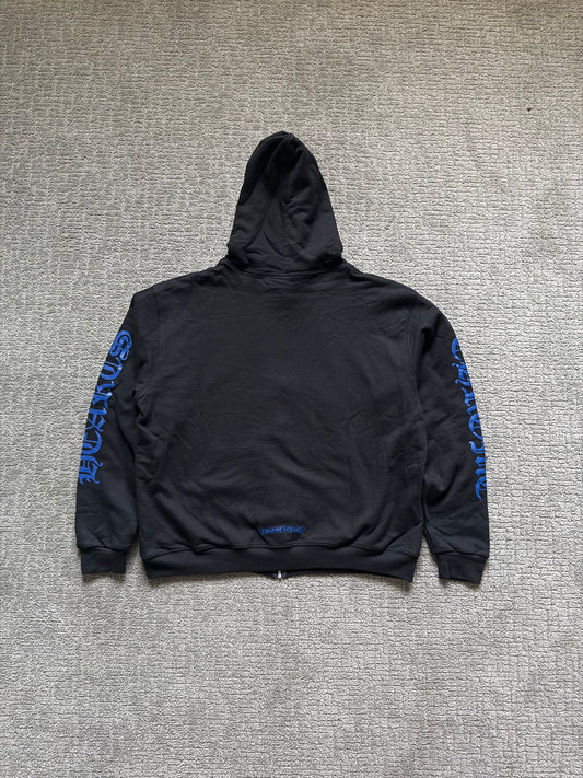 Chrome Hearts Thermal Vertical Logo Zip Up Hoodie Black/Blue