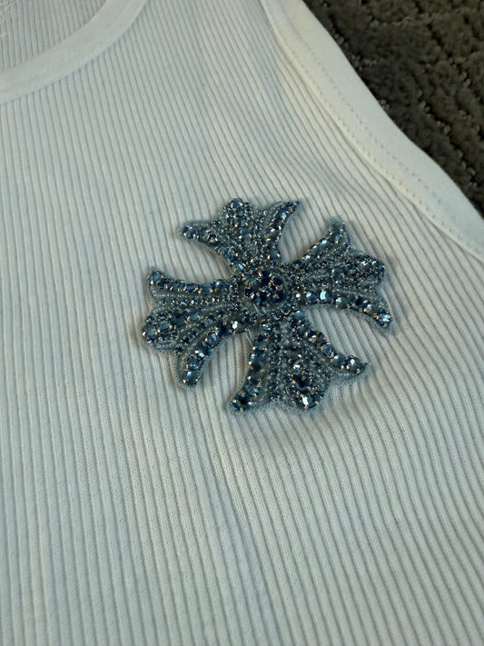 Chrome Hearts Crystal Plus Cross Tank Top Wht/Blu