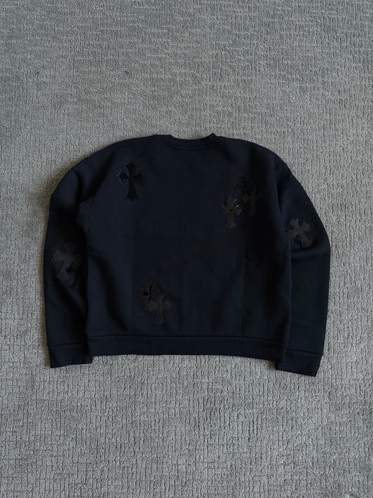 Chrome Hearts Leather Cross Patch Crewneck Sweatshirt Black