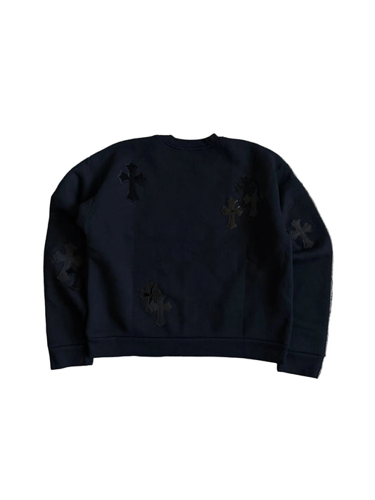 Chrome Hearts Leather Cross Patch Crewneck Sweatshirt Black