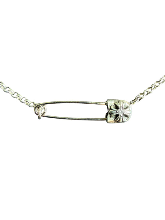 Chrome Hearts Diamond Safety Pin Necklace Silver 16”