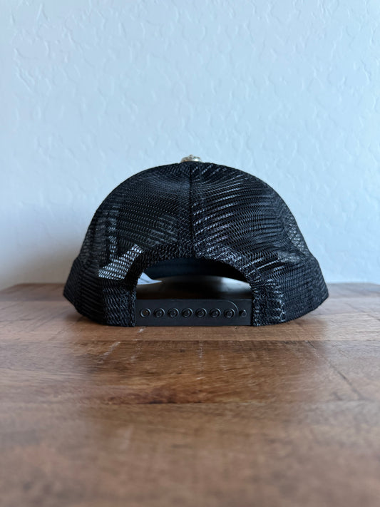 Chrome Hearts Leather Triple Cross Cemetery Trucker Black White