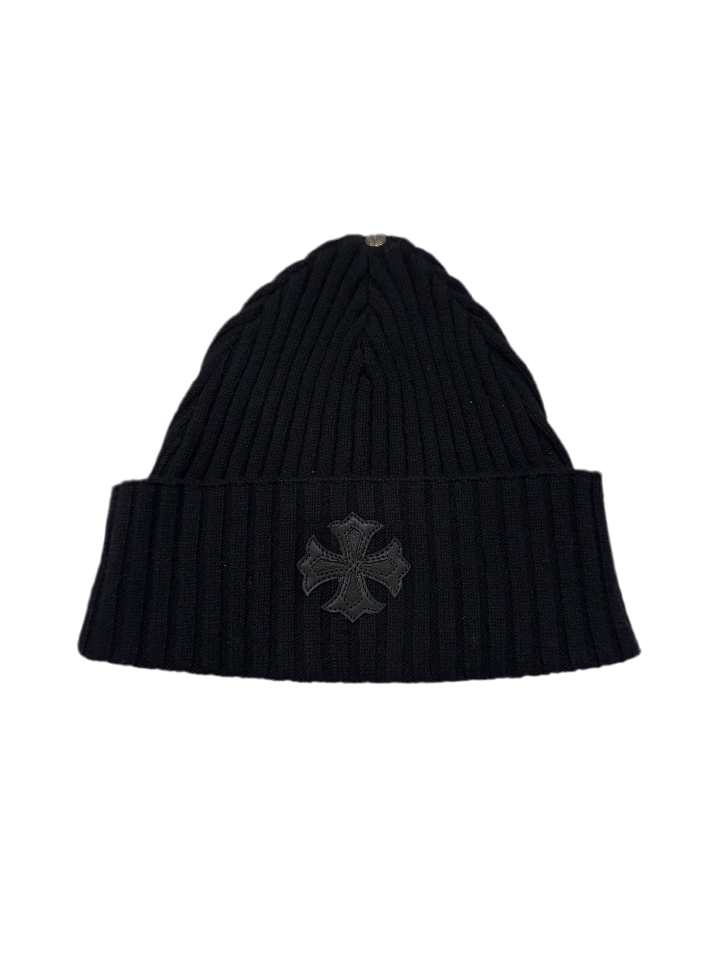 Chrome Hearts Cashmere Leather Plus Cross Beanie Black