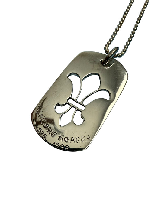 Chrome Hearts Dagger Fleur Cut Out Silver Dog Tag with Chain