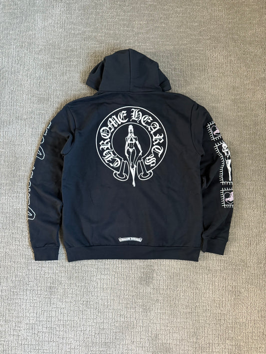 Chrome Hearts Deadly Doll Horseshoe Zip Up Hoodie Blk
