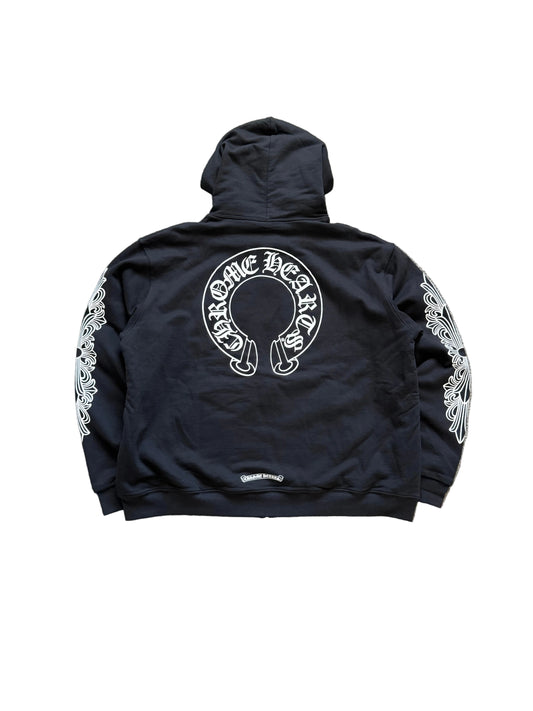 Chrome Hearts Horseshoe Thermal Floral Zip Up Hoodie Black