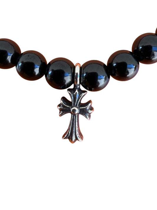 Chrome Hearts Babyfat Charm Cross Onyx Bead Bracelet Large