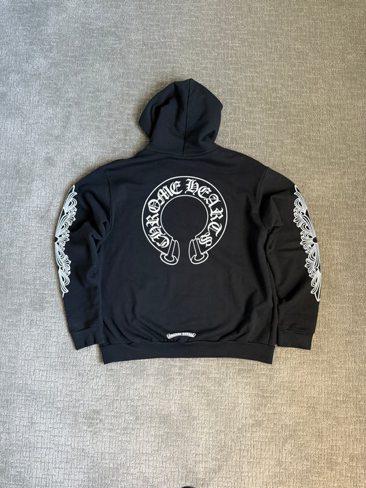 Chrome Hearts Fuck You Floral Horseshoe Zip Up Hoodie Black