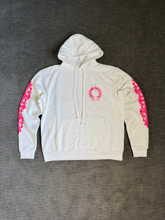 Chrome Hearts Horseshoe Floral Pullover Hoodie White/Pink