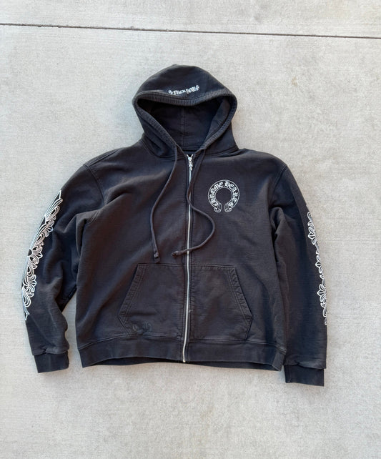 Chrome Hearts Fuck You Floral Horseshoe Thermal Zip Up Hoodie Black