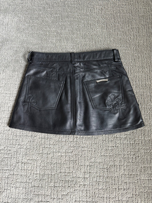 Chrome Hearts Cross Patch Leather Skirt Black