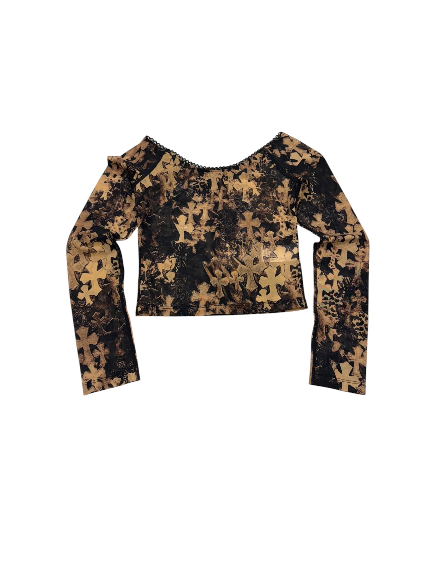 Chrome Hearts Cross Sheer Mesh Long Sleeve Shirt