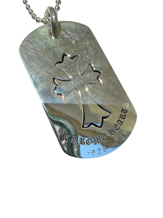 Chrome Hearts Small Cross Silver Dog Tag with Chain
