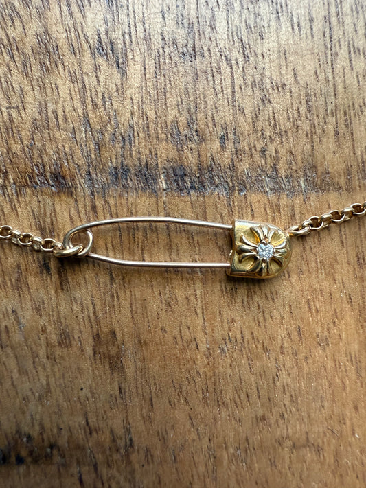 Chrome Hearts 22k Gold Diamond Safety Pin Necklace 16 Inch