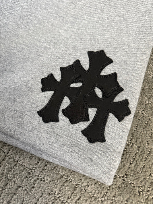 Chrome Hearts Leather Triple Cross Paper Jam Zip Up Sweatshorts Grey