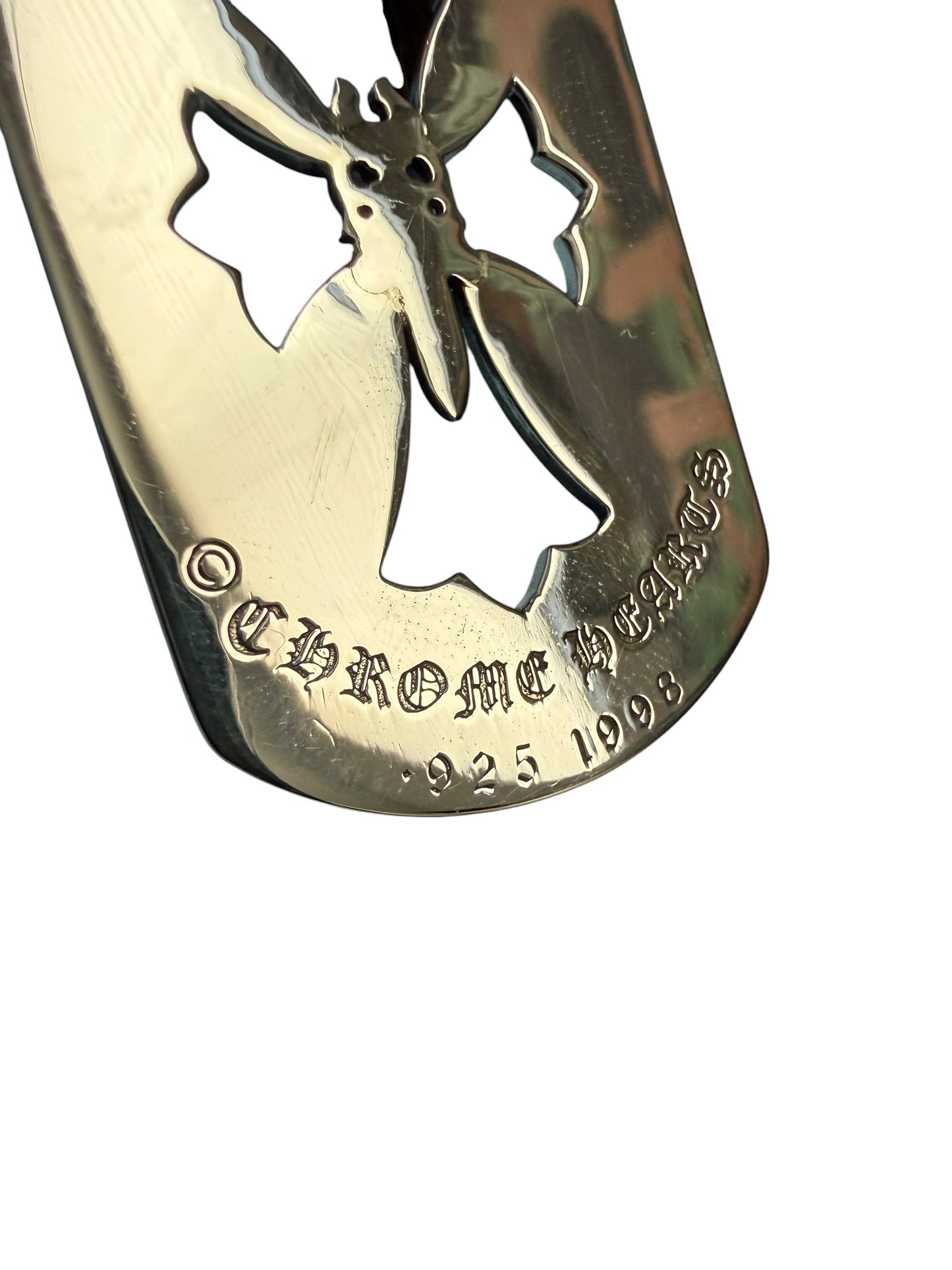 Chrome Hearts Dagger Cross Cut Out Silver Dog Tag with Chain