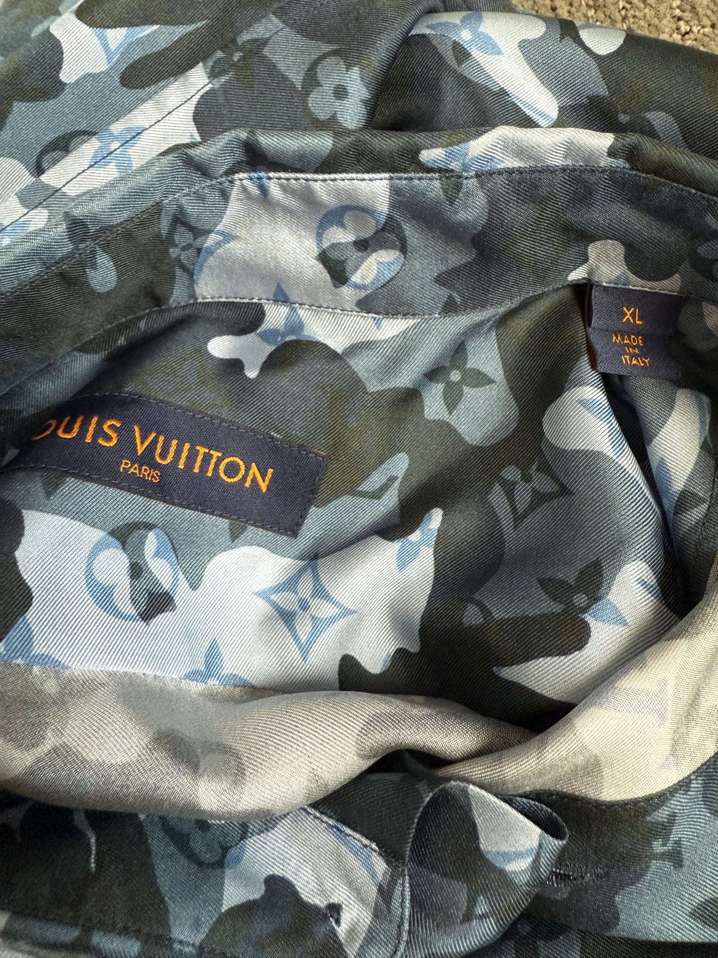 Louis Vuitton Silk Monogram Blue Camo LS Button-Up Shirt