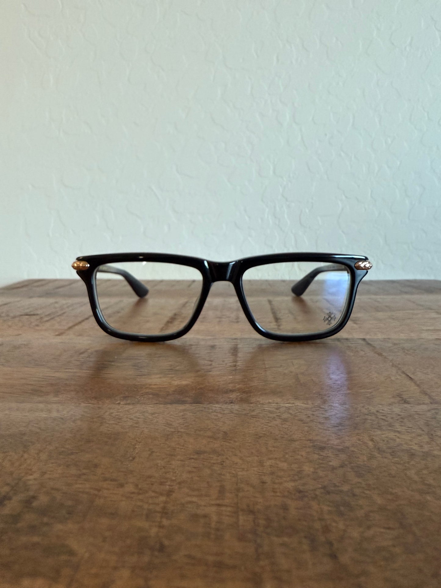 Chrome Hearts Little Dinger Glasses Black Gold Clear Lens