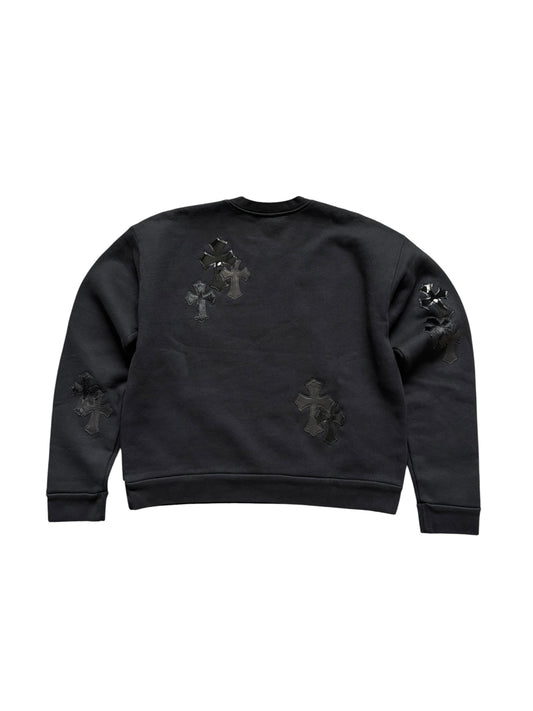 Chrome Hearts Leather Cross Patch Crewneck Sweatshirt Black