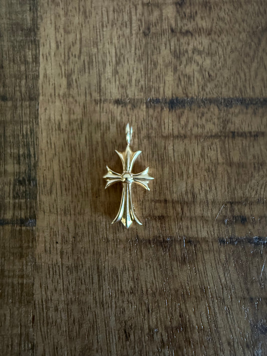 Chrome Hearts 22K Gold Tiny Cross Pendant W Pave Diamonds