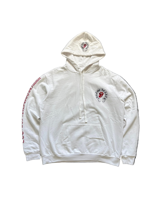 Chrome Hearts Rolling Stones Horseshoe Pullover Hoodie White Red