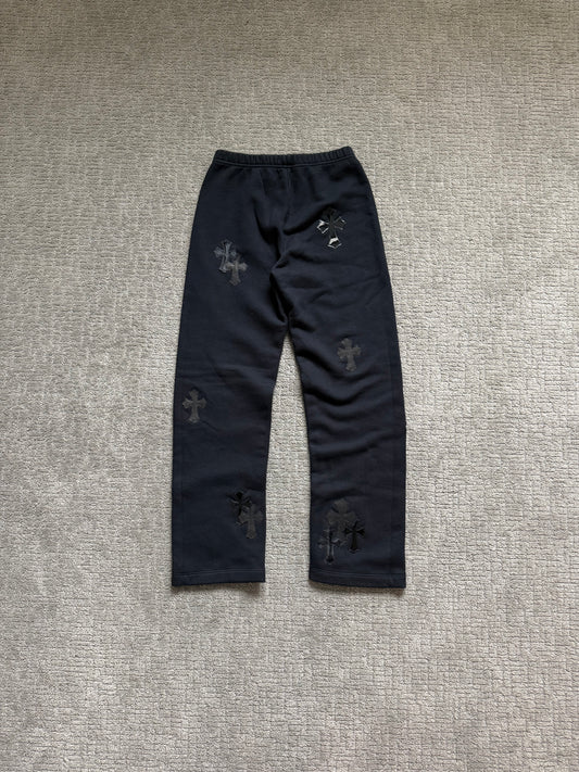 Chrome Hearts Leather Cross Patch Sweatpants Black