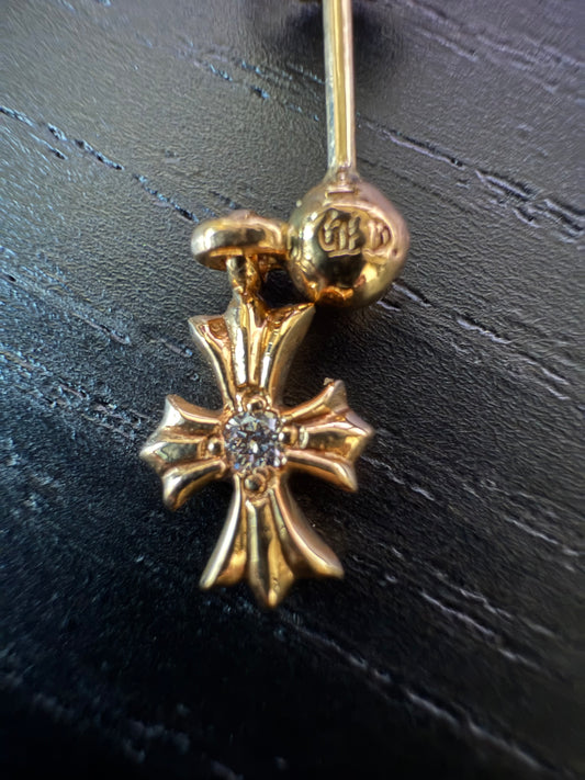 Chrome Hearts 22K Gold Diamond Tiny E Cross Earring Drop