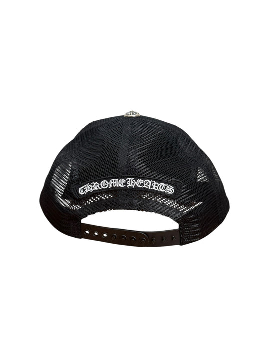 Chrome Hearts Cemetery Triple Cross Leather Trucker Black White