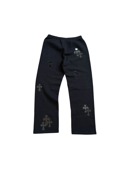 Chrome Hearts Leather Cross Patch Sweatpants Black