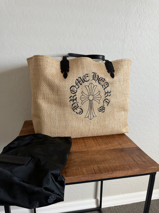 Chrome Hearts Cross Logo Straw Beach Bag Medium