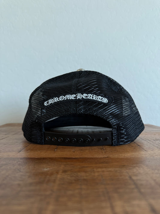 Chrome Hearts Camo Cemetery Leather Cross Patch Trucker Black