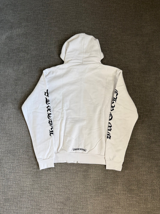 Chrome Hearts Vertical Logo Zip Up Hoodie White/Blk