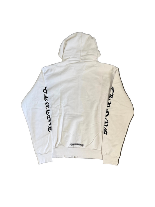 Chrome Hearts Vertical Logo Zip Up Hoodie White/Blk