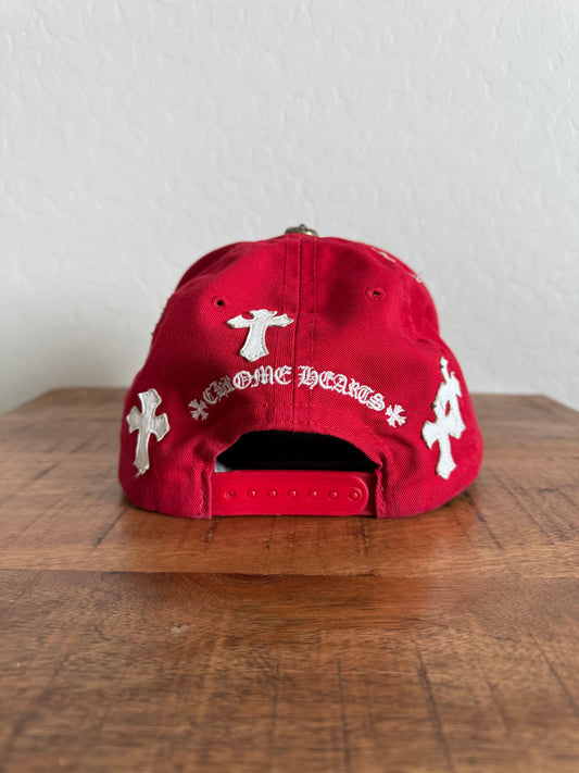 Chrome Hearts CH Logo Leather Cross Patch Hat Red/White