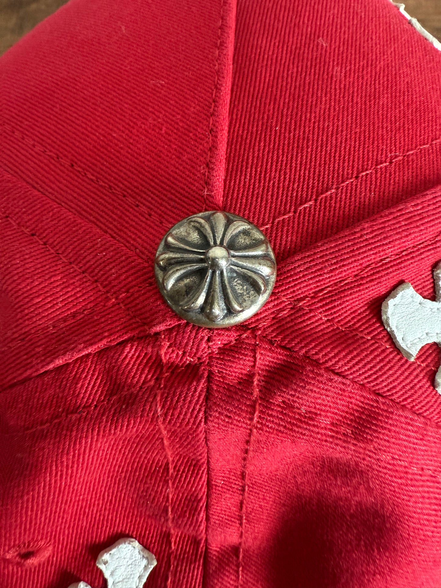 Chrome Hearts CH Logo Leather Cross Patch Hat Red/White