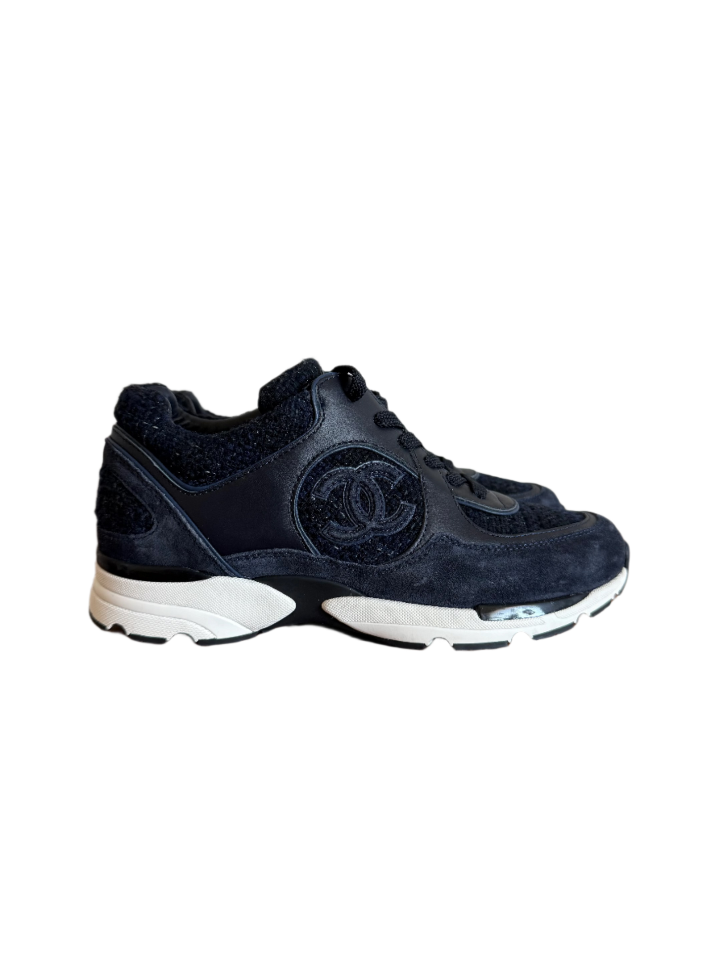 Chanel Tweed Runner Sneakers Navy