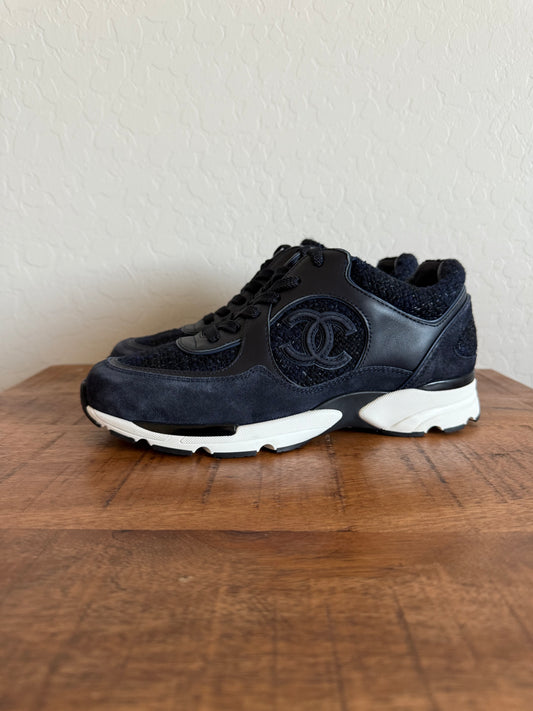 Chanel Tweed Runner Sneakers Navy