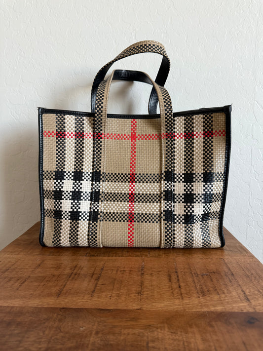 Burberry Woven Leather Book Tote Archive Beige