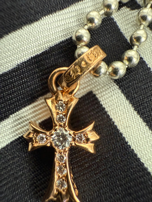 Chrome Hearts 22K Gold Baby Fat Cross Charm w Pave Diamonds