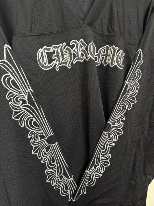 Chrome Hearts Stadium Mesh Jersey LS Top Black/Silver