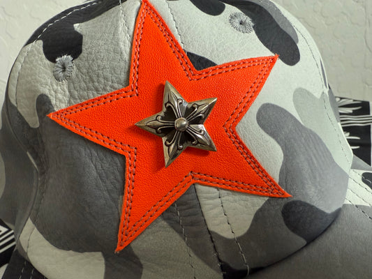 Chrome Hearts Leather Snow Camo Silver Star Patch Hat